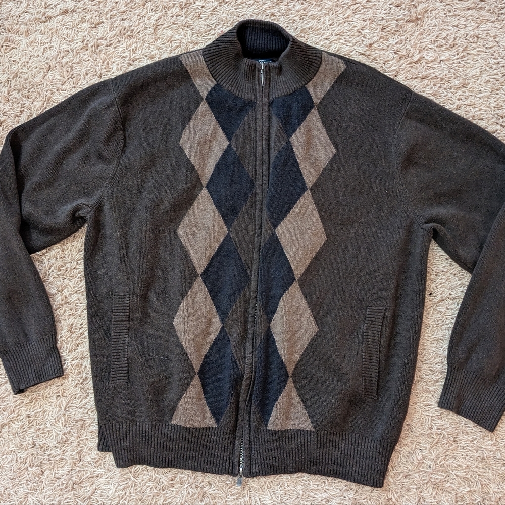 John Bartlett Consensus Argyle Zip Up Sweater Bro… - image 6